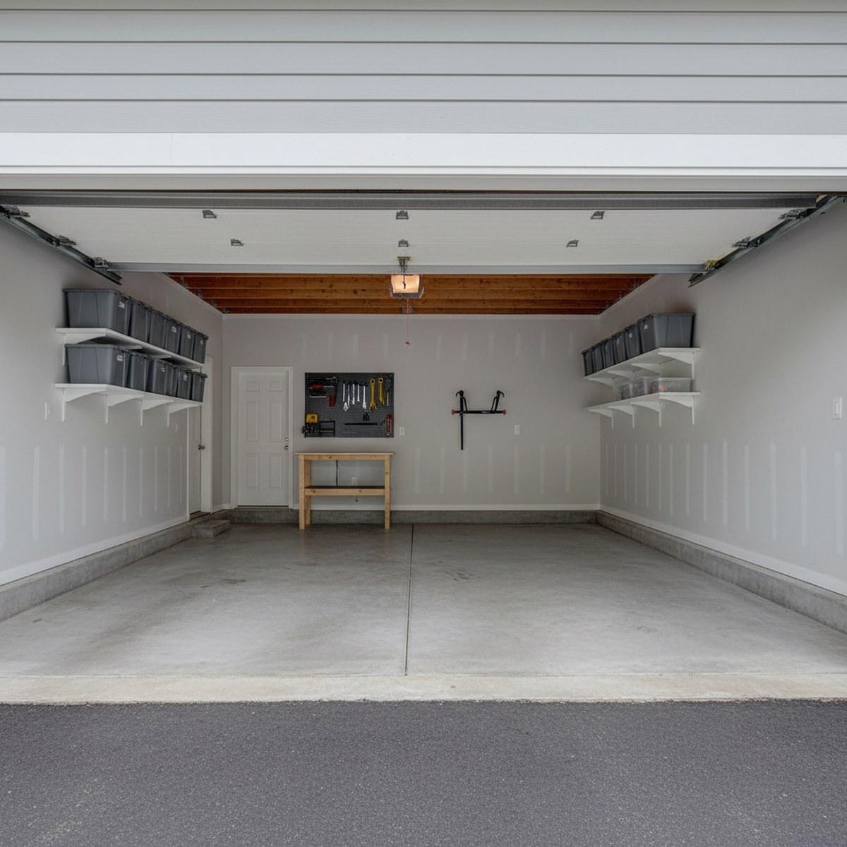 The same garage swept clean and empty after a junk removal cleanout